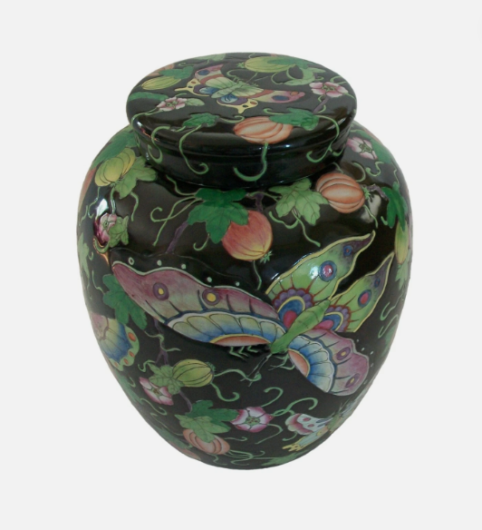 Antique Black Ground Famille Rose 'Butterfly' Ginger Jar - China - 19th Century