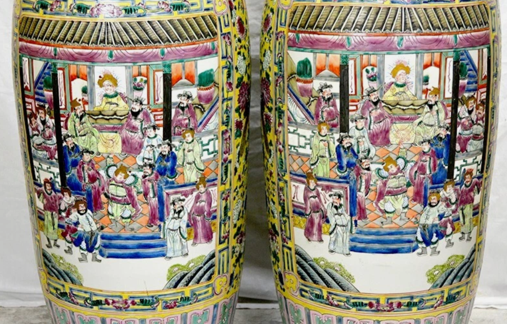 Pair of Large Chinese Qing Tongzhi Style Famille Jaune Floor Porcelain Vases