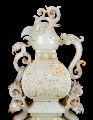 Old Chinese Hetian White Jade Nephrite Phoenix Zun Bottle Vase Sculpture