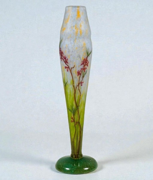Daum Frères Nancy Art Nouveau Glass Vase with Floral Branch Motif, France, circa 1910