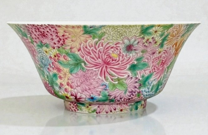 Collectible Handmade Enamel Porcelain Bowl with Floral & Plant Motifs